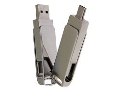 USB 3.0- флешка на 64 Гб с поворотным механизмом и дополнительным разъемом Type-C