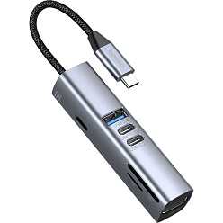 USB-хаб 7 в 1 USB-C - USB-A3.0 + 2хUSB-C + USB-C PD100Вт + HDMI + SD + microSD