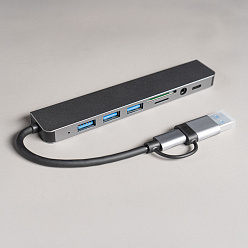 USB-хаб ROOT 8 в 1, серый, алюминий