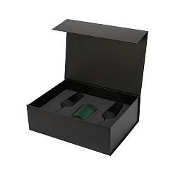 Подарочный набор свеча Энигма (Enigma) + 2 бокала для шампанского Эмеральд (Emerald) в черной коробк