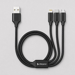Дата-кабель 3 в 1: micro USB, USB-C, Ligthning, алюминий, 1.2м