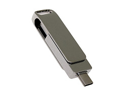 USB 3.0- флешка на 64 Гб с поворотным механизмом и дополнительным разъемом Type-C