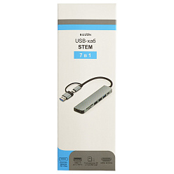 USB-хаб STEM 7 в 1, серый, алюминий
