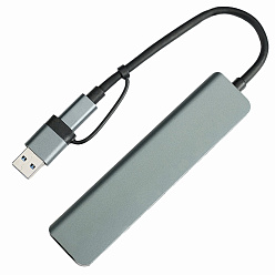 USB-хаб STEM 7 в 1, серый, алюминий