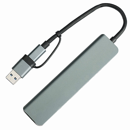 USB-хаб STEM 7 в 1, серый, алюминий